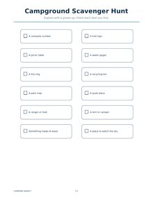 The campground scavenger hunt page